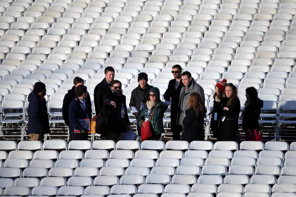  During Sunday's dry run, the stand-in president-elect and vice president-elect waved to rows of empty chairs