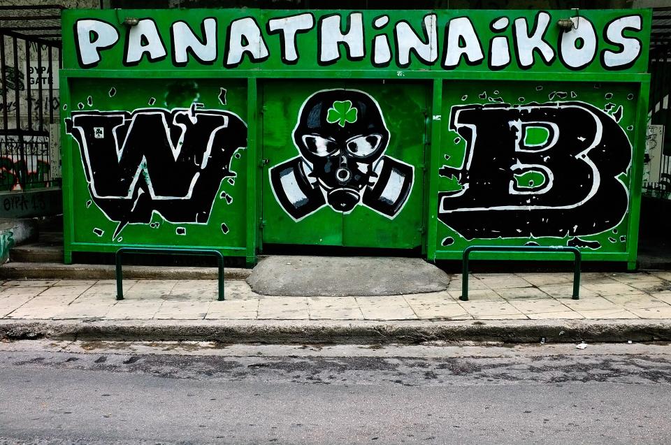  A Panathinaikos graffiti art is seen around the stadium, their fans are certainly a passionate lot