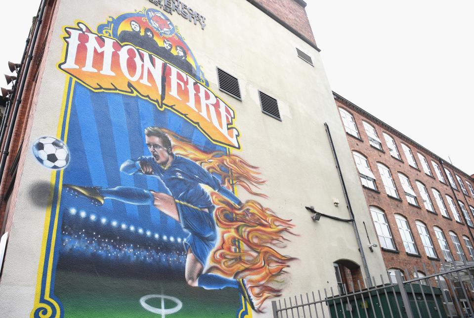  A graffiti artist street art in tribute to Jamie Vardy of Leicester City during the Premier League match between Leicester City and Burnley