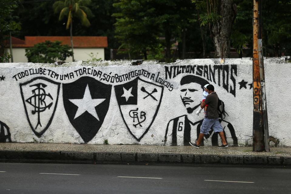  The mural shows the Botafogo club logo and player Nilton Santos on the Muro dos idolos - mural of idols