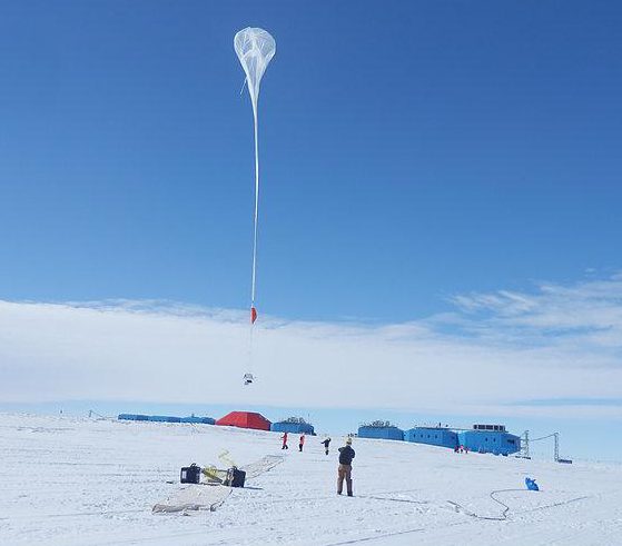  A balloon begins to rise over the brand new Halley VI Research Station, which had its grand opening in February 2013