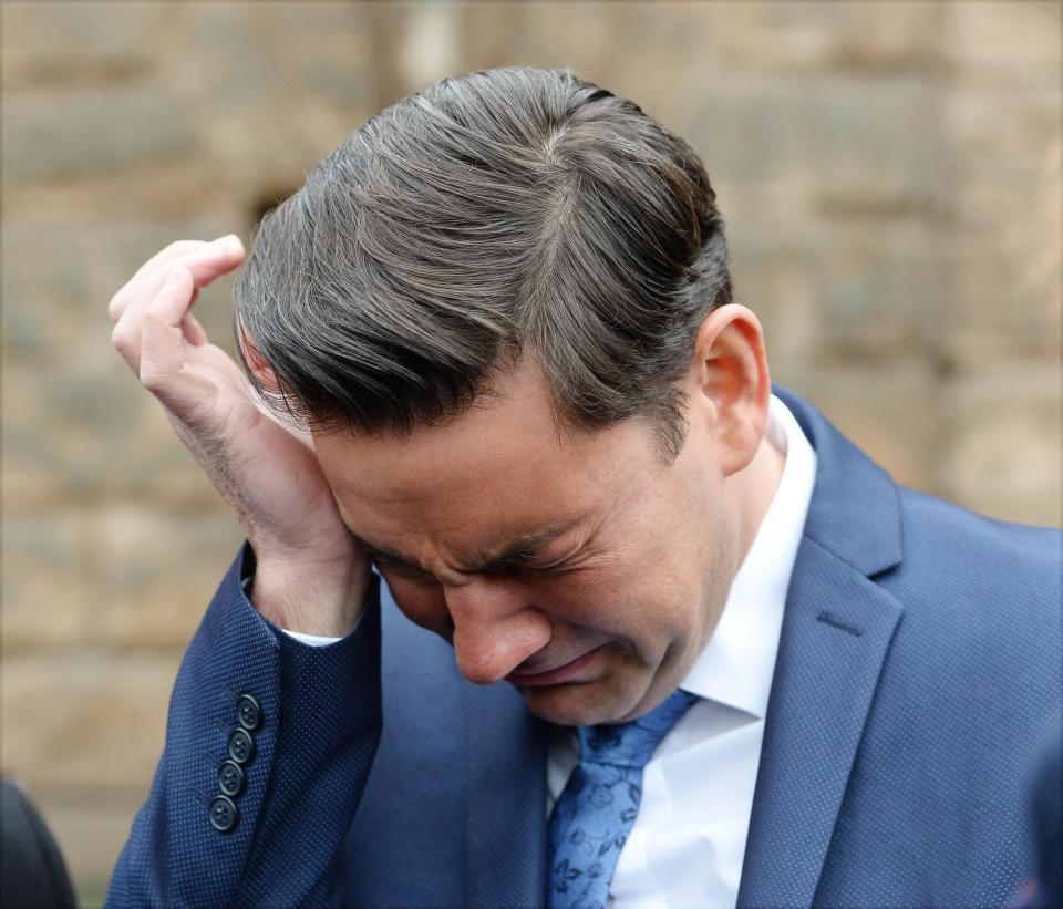  Ex-footballer Andy Woodward, who claims to be a victim of Bennell, is overcome with emotion as he is pictured outside Chester Crown Court