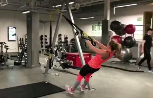  The reality TV star finished off on the imposing-looking TRX