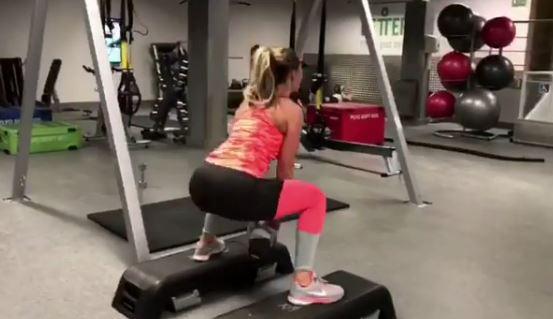  The Towie star showed off her peachy bum as she gave fans a glimpse into her gym routine