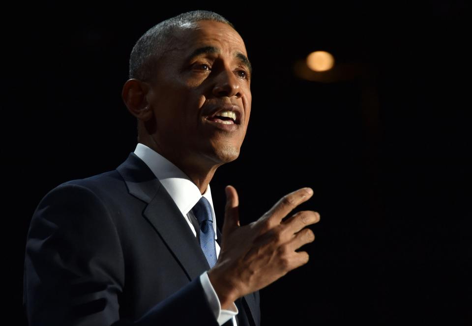  January 10, 2017: President Barack Obama speaking during his farewell address in Chicago, Illinois