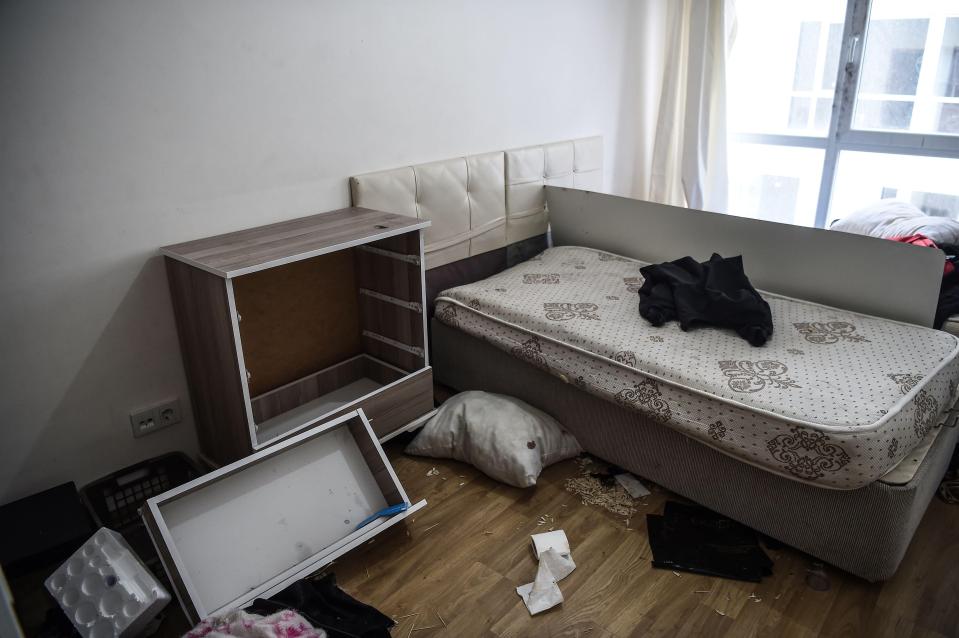  Another wrecked bedroom at the flat situated just 25 miles away from the scene of the New Year's Eve massacre