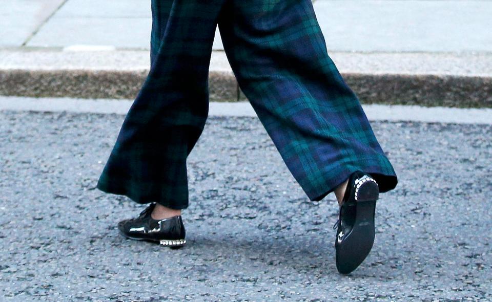  For most of her career, the PM has been known for her kitten heels - but she opted for something more comfortable today