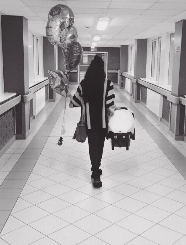  The actress shared this adorable picture of herself leaving the hospital with her baby boy