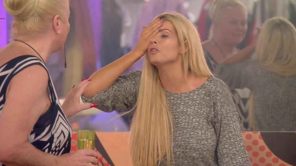  Nicola McLean covered her eye while she argued with controversial housemate Kim Woodburn