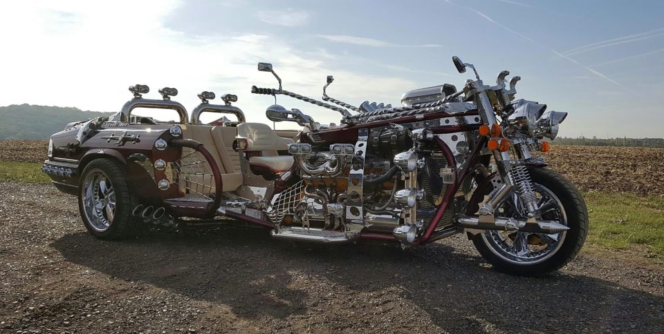  The trike has a 12-cylinder 5.3 litre V12 Jaguar XJS engine and in theory could do 150 mph