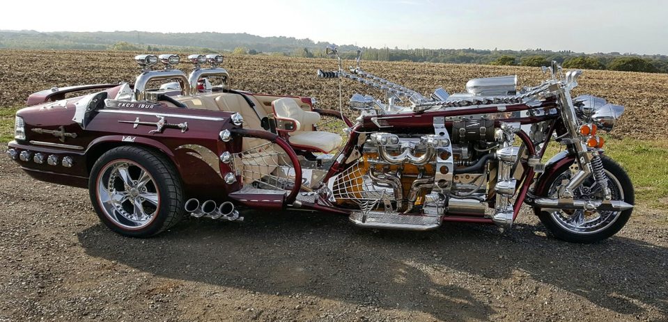  The 18 ft trike, which has a front and two backseats, was created from the body of a 1992 Jaguar XJS