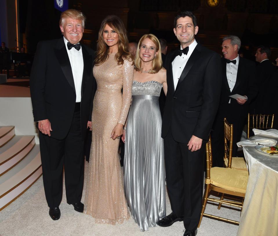  Putting their former differences aside the Trump's posed for pictures with Republican Speaker of the House Paul Ryan and his wife Janna