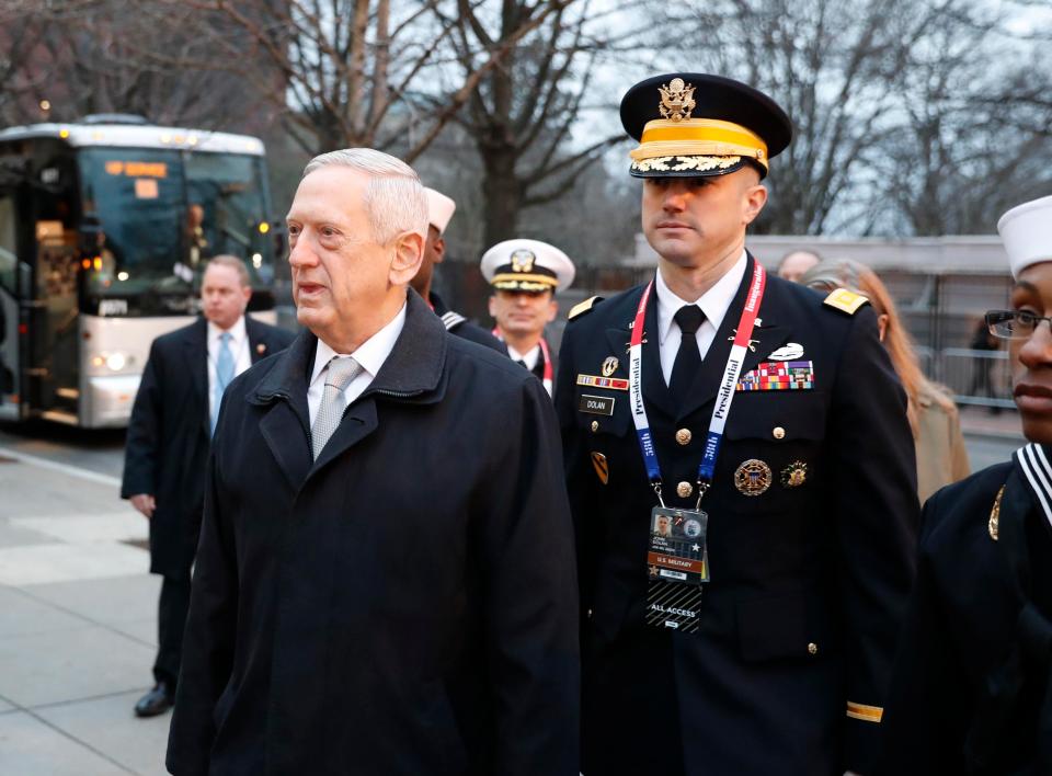  Defense Secretary 'Mad Dog' James Mattis pictured arriving for a service at St John’s Episcopal Church in Washington