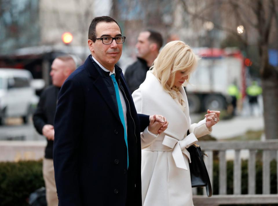  Treasury Secretary Steve Mnuchin and his wife Louise Linton arrive for the church service