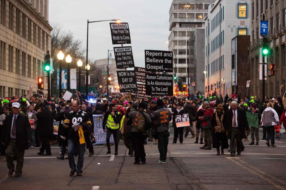  Demonstrators lined up at a number of entrances at the US Capitol building