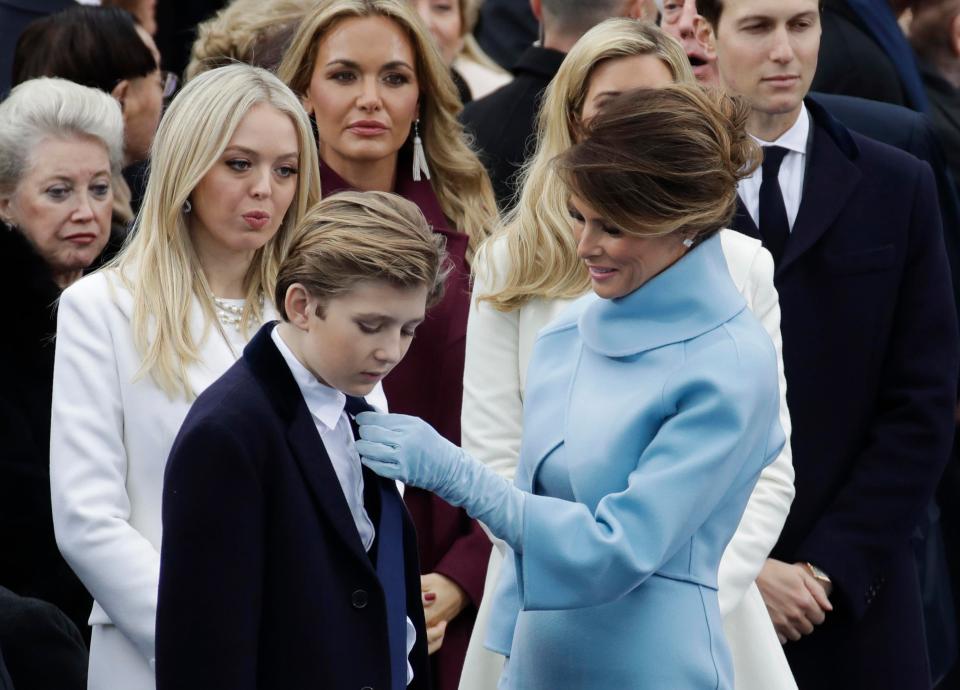  Barron had his tie fixed by mum Melania as his dad was sworn in