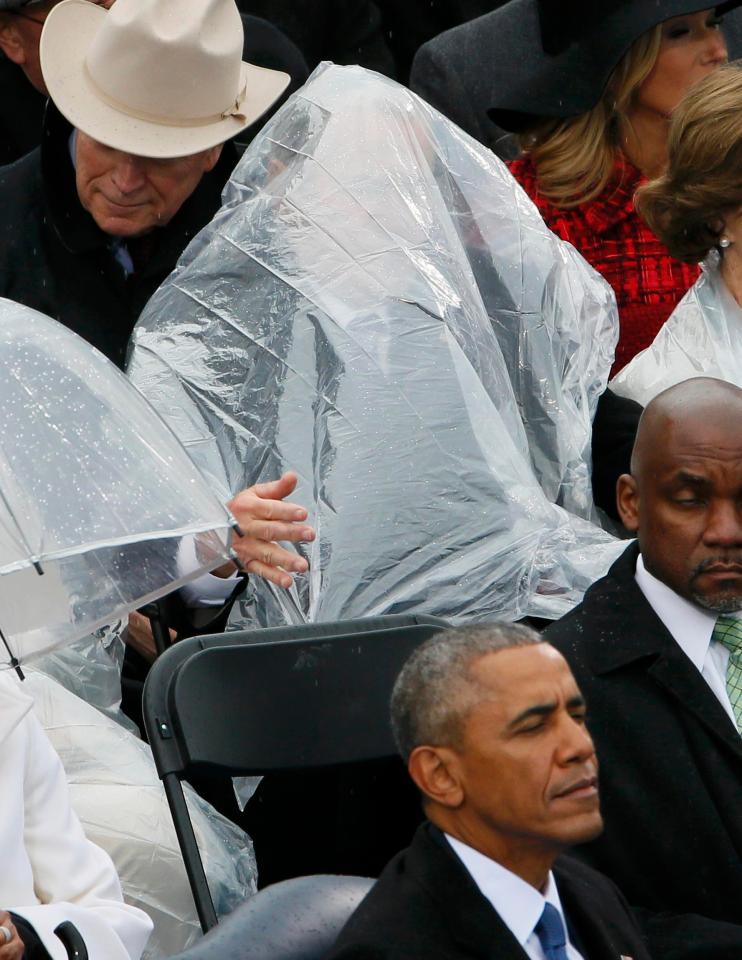  At one point he becomes completely swamped by the poncho