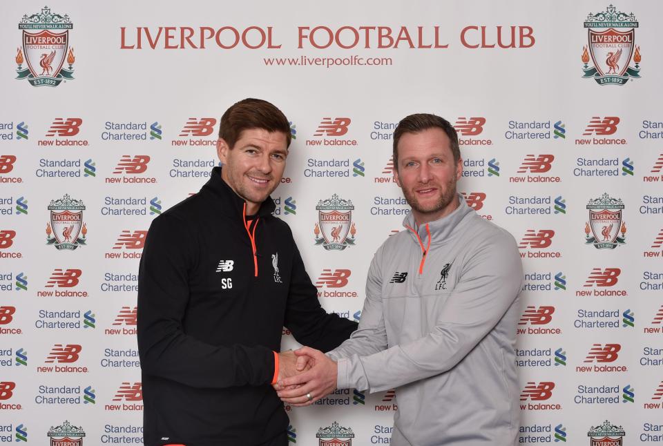  Gerrard with Liverpool's academy director Alex Inglethorpe