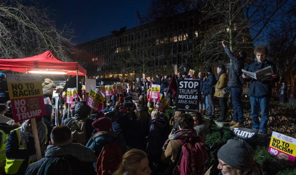  An estimated 500 people gathered at an unofficial protest in London on Friday