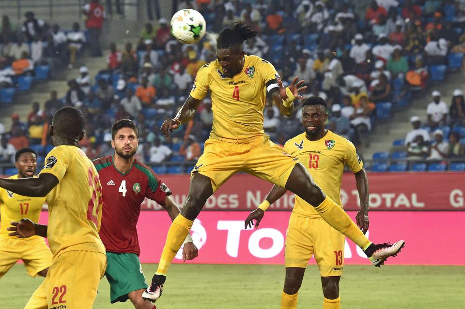  Togo's forward Emmanuel Adebayor heads the ball during the 2017 Africa Cup of Nations clash