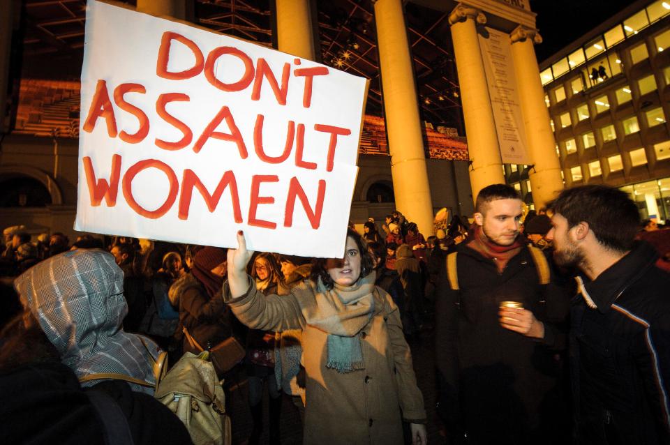  One activist carried a sign reading "don't assault women"