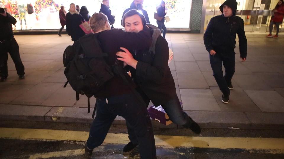  But the protests didn't stay calm across the city, as fights broke out on Oxford Street