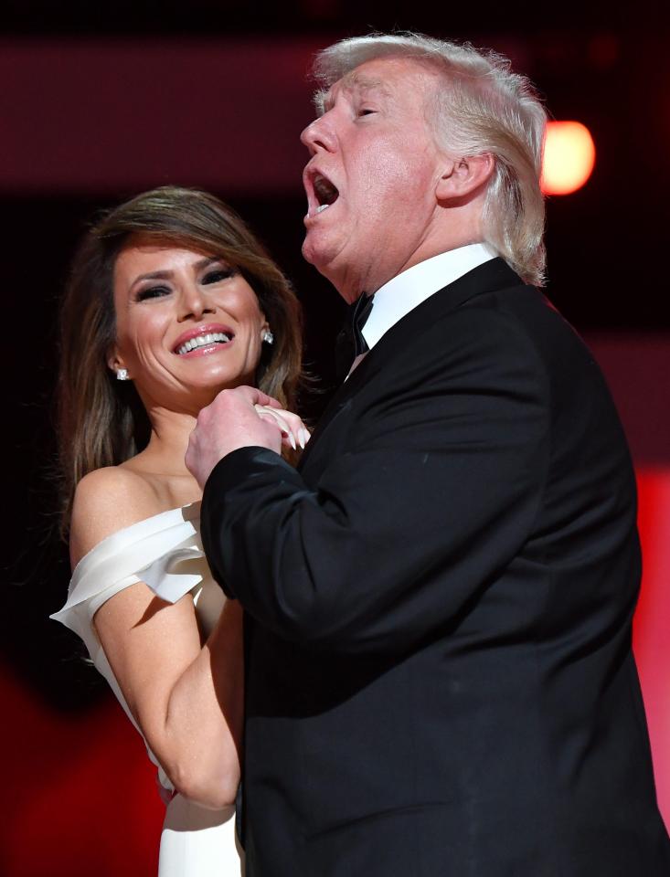  President Trump and First Lady Melania pictured taking their first dance at the Freedom Inaugural Ball in Washington