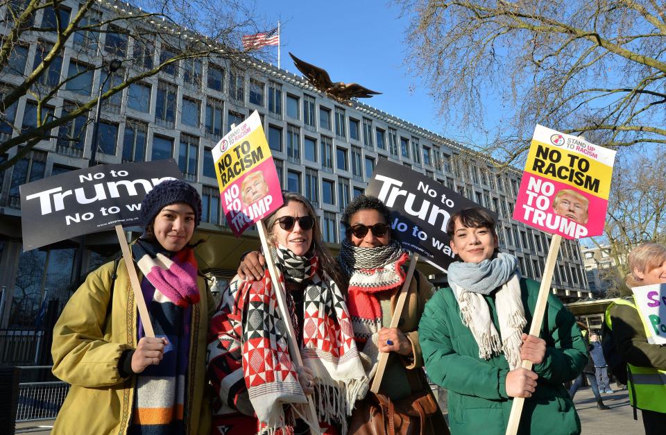  London protesters outside the American Embassy in the capital in a march to promote women's rights