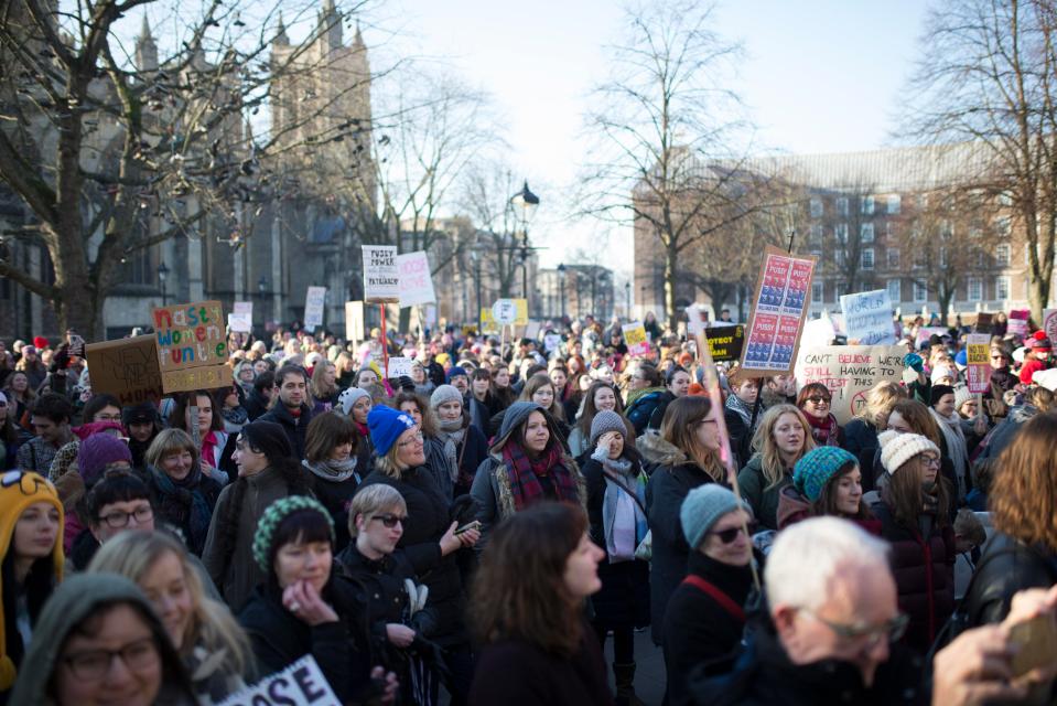  Thousands of women are turned out across the UK to campaign for affordable healthcare, abortion rights and voting rights