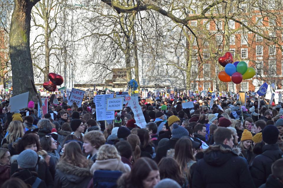  Crowds were out in force in London as thousands marched from the US embassy to Trafalgar Square