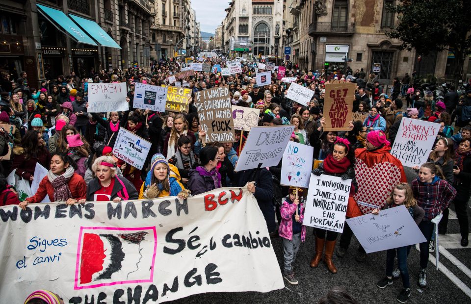  Demonstrators make their way during the Women's March in Barcelona