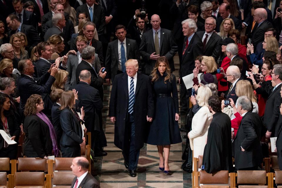  Donald Trump was seen arriving at church in Washington hand-in-hand with his glamorous wife Melania