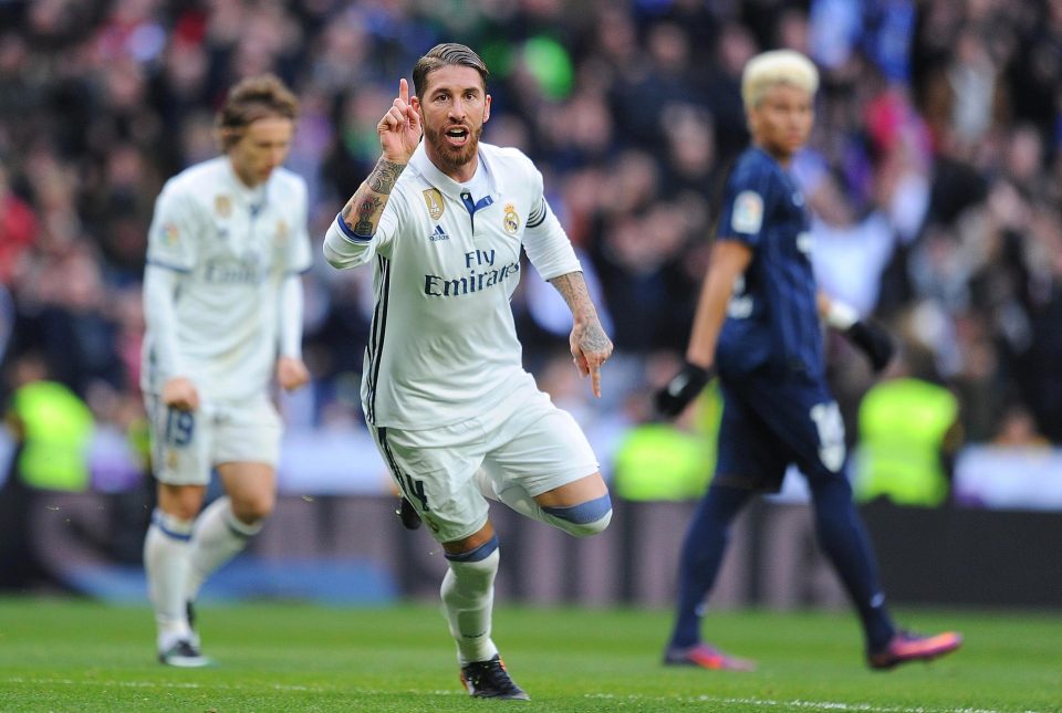  Sergio Ramos reels away in celebration and is now La Liga's fourth top scoring defender