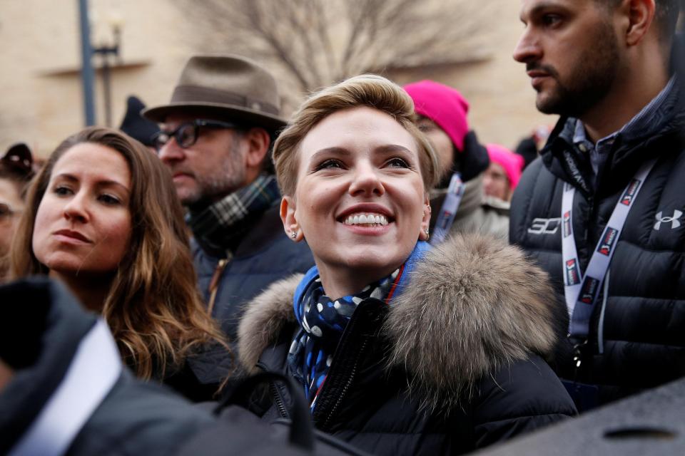  Actress Scarlett Johansson smiles at the Women's March in Washington DC