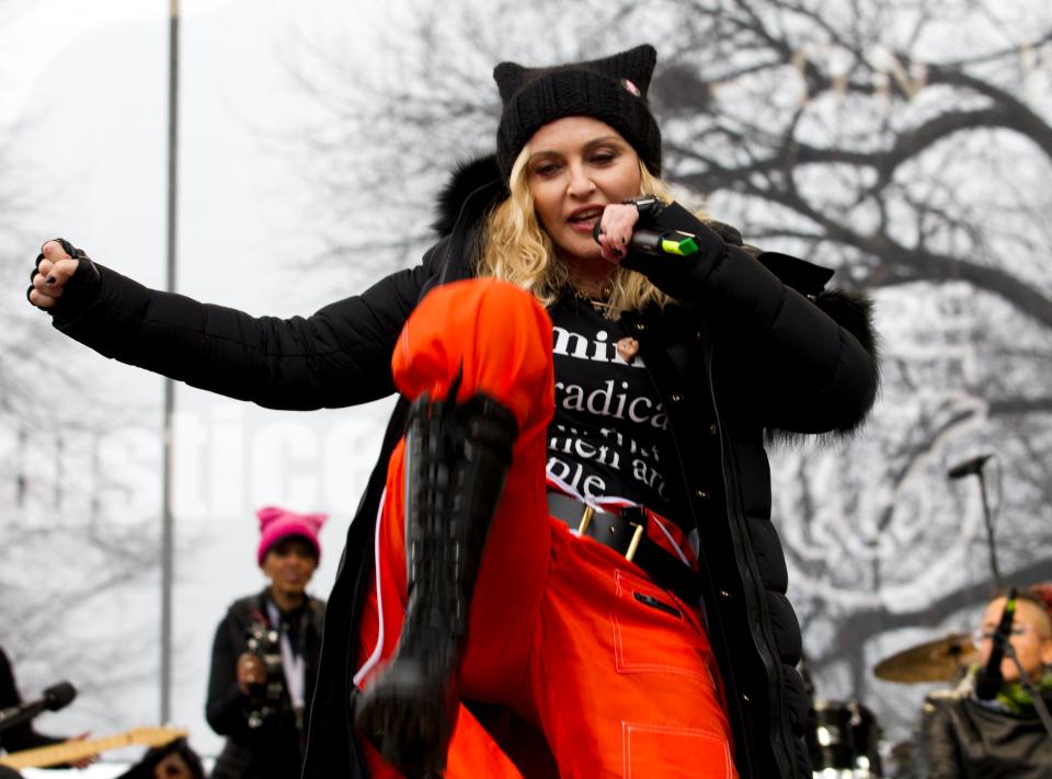  Madonna performs during the Women's March on Washington today