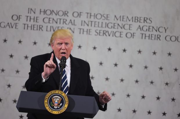 US President Donald Trump speaks during a visit to the Central Intelligence Agency