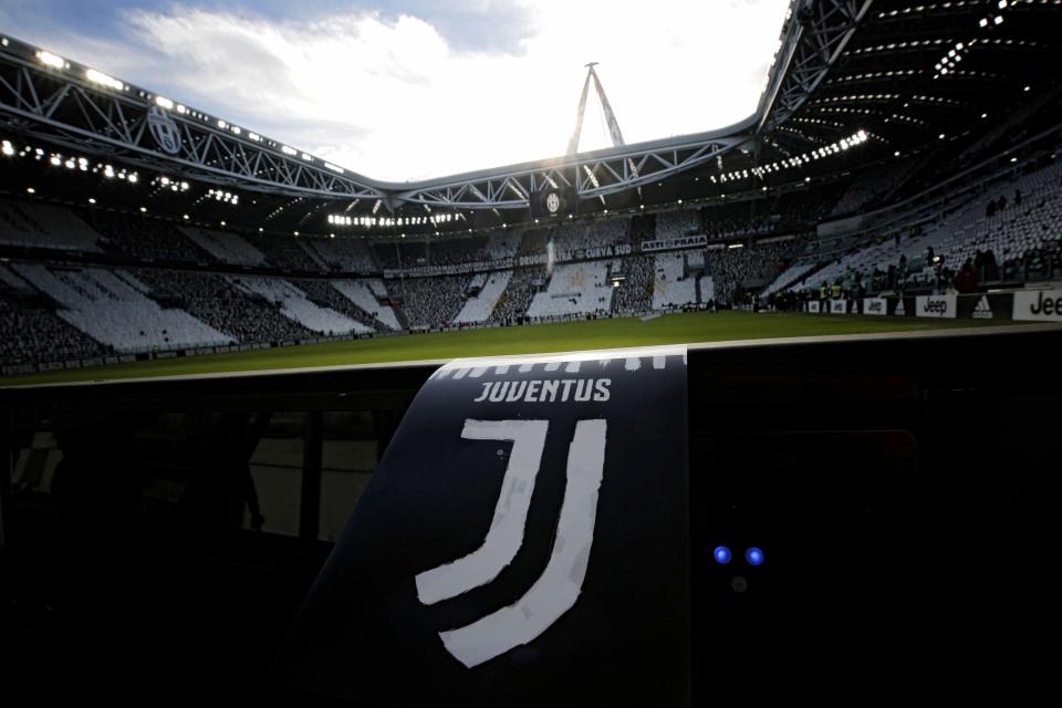  Juventus show off their controversial new logo at the stadium before kick-off