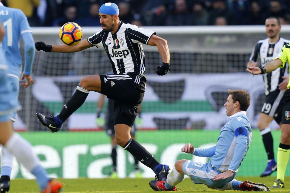  A bandaged Sami Khedira in action for Juventus as they overcome Lazio 2-0