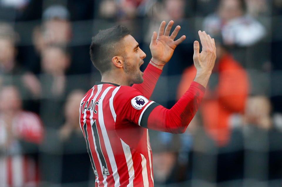  Tadic then turns to the fans to celebrate putting his side firmly in the driving seat and a vital victory