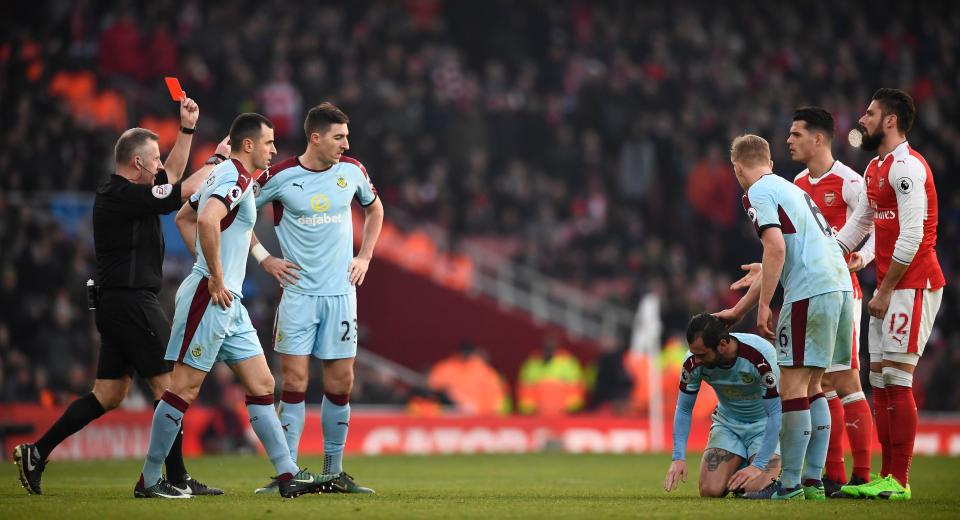  Xhaka was shown a red card for his two-footed challenge on Defour