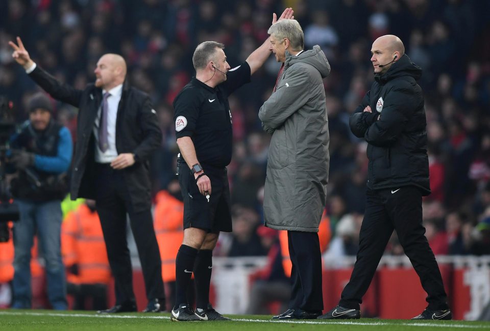  Arsene Wenger allegedly calling referee Jon Moss a "cheat" during Arsenal's 2-1 win over Burnley