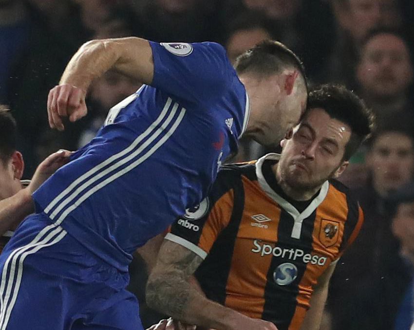  Gary Cahill connected with the right-hand side of Ryan Mason's head