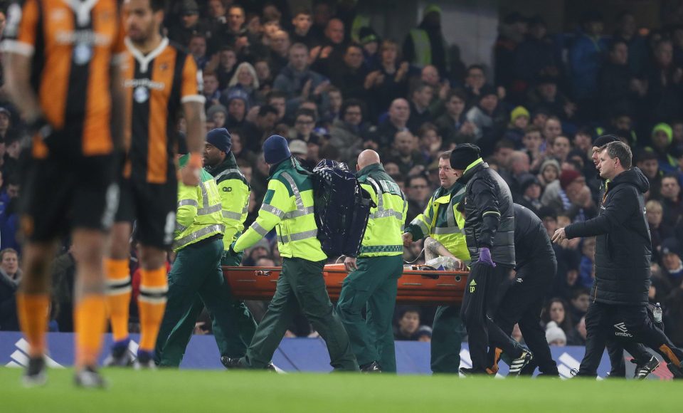  He was stretchered off after receiving medical attention by medical staff from both Hull and Chelsea