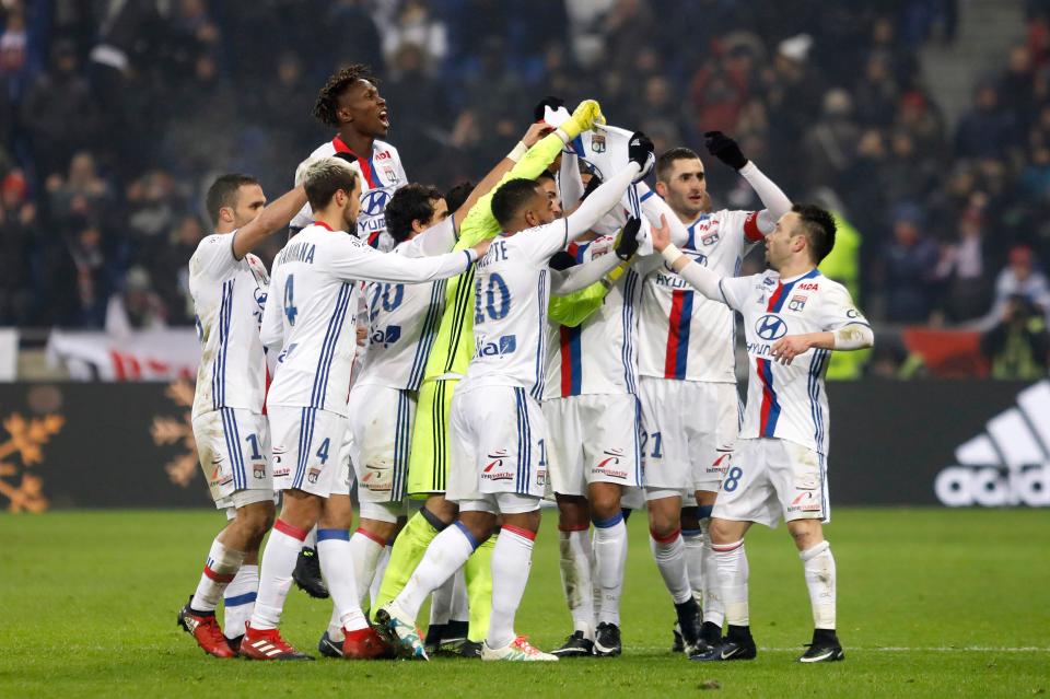  Lyon players held Fofana's shirt in the air in their 3-1 win over Marseille on Sunday night