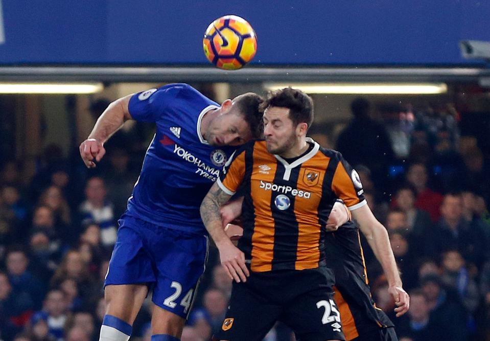  Ryan Mason has a horrific clash of heads with Gary Cahill which fractured his skull