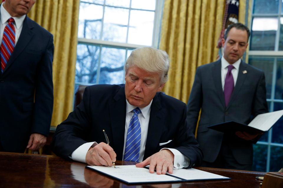  President Trump signed an executive order today to withdraw America from the Trans-Pacific Partnership deal