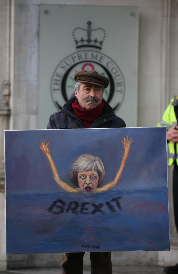  A protester outside the Supreme Court holds up an anti-Brexit placard