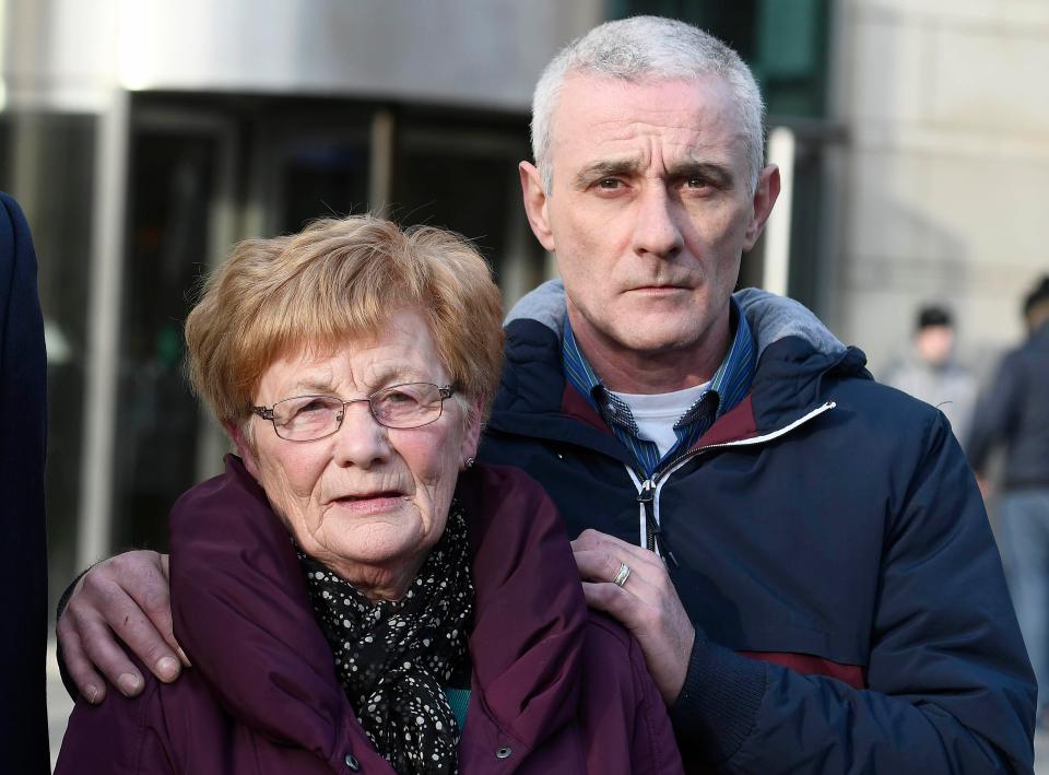  His widow Mary and son Damien pictured outside the inquest