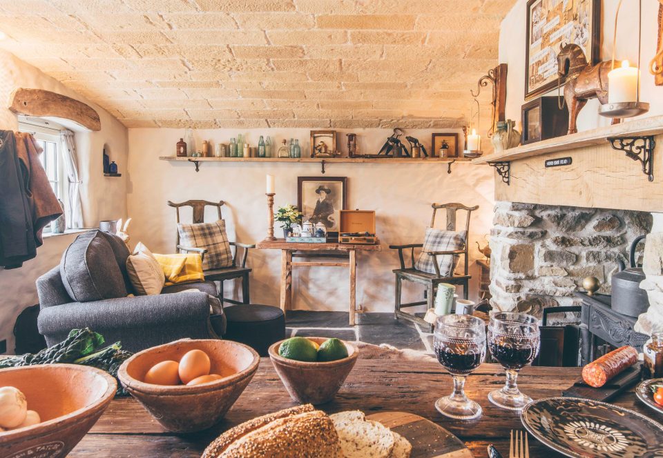  A homely living room was created in a bothy craftsman Chris found on his land