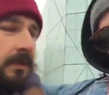 Shia LaBeouf seems to take offence and push the man